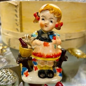 Vintage 4” tall hand-painted figurine planter. Made in occupied Japan